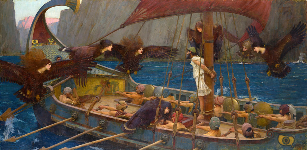英國畫家瓦特豪斯的《尤利西斯與賽蓮們》。這幅畫如今收藏在澳洲墨爾本維多利亞國家美術館。